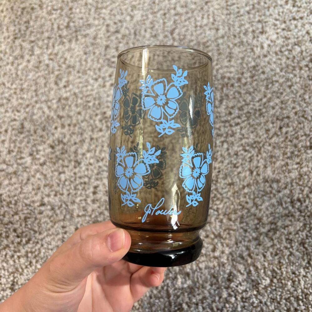 Vintage baby blue floral drinking glass